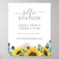 Rustic Sunflower Selfie Station Wedding Hashtag