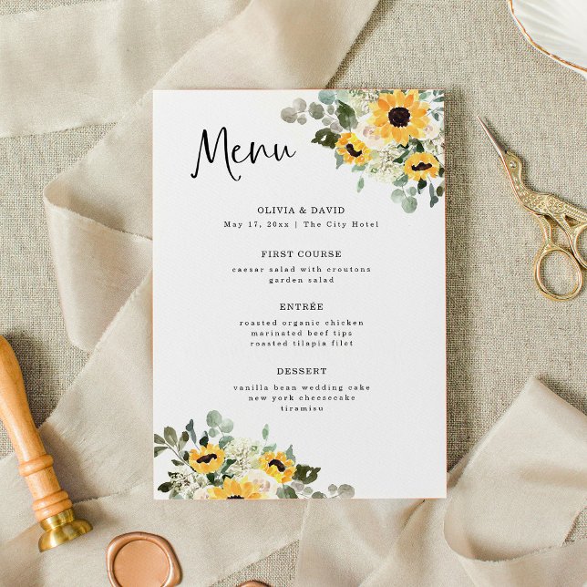 Rustic Sunflower | Simple Watercolor Wedding Menu (Creator Uploaded)