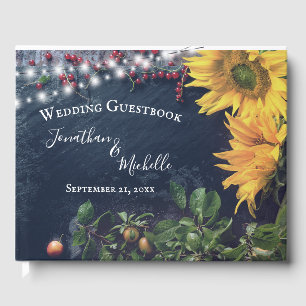 Rustic Sunflower, Slate and Lights Country Wedding Guest Book
