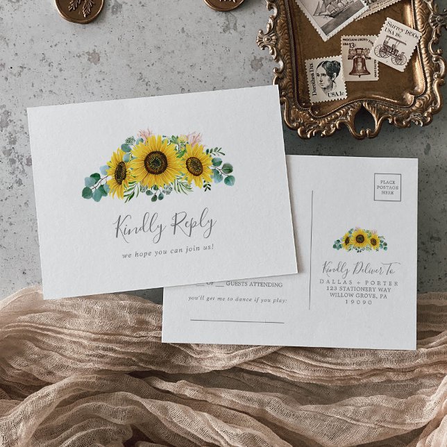Rustic Sunflower Song Request RSVP Postcard (Creator Uploaded)