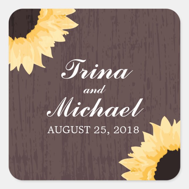 Rustic Sunflower Splendour  | Wedding Square Sticker (Front)