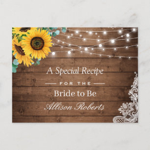 Rustic Sunflower String Light Bridal Shower Recipe Postcard