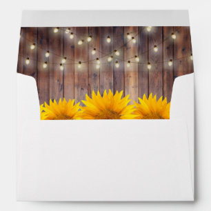 Rustic Sunflower String Lights Barn Wood Wedding Envelopes