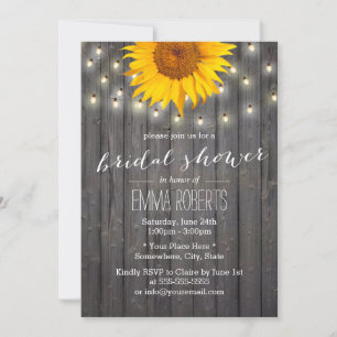 Rustic Sunflower & String Lights Bridal Shower Invitation