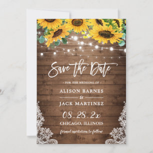 Rustic Sunflower String Lights Country Wedding Save The Date