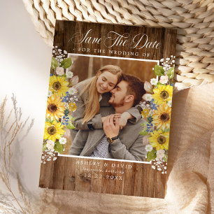 Rustic Sunflower String Lights Photo Save The Date