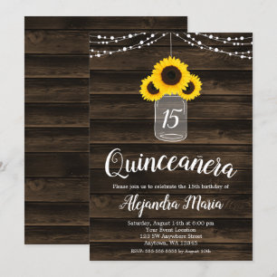 Rustic Sunflower String Lights Quinceanera Invites