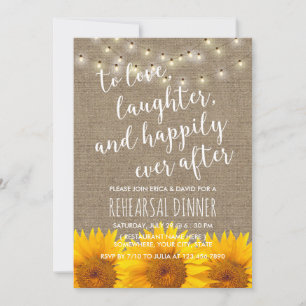 Rustic Sunflower String Lights Rehearsal Dinner Invitation