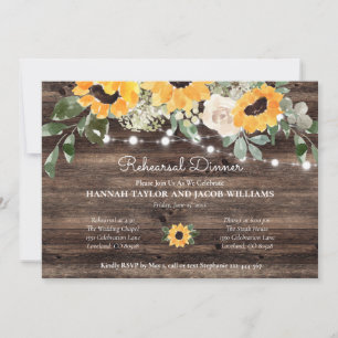 Rustic Sunflower String Lights Rehearsal Dinner Invitation