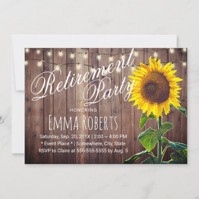 Rustic Sunflower & String Lights Retirement Party Invitation (Front)