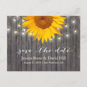 Rustic Sunflower & String Lights Save the Date Announcement Postcard