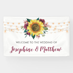 Rustic Sunflower String Lights Wedding Banner