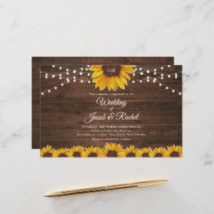 Rustic Sunflower String Lights Wedding Invitation