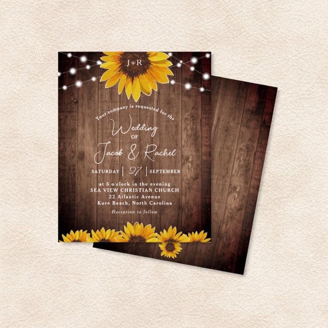 Rustic Sunflower String Lights Wedding Invitation (Creator Uploaded)