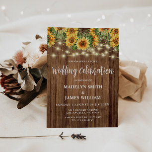 Rustic Sunflower String Lights Wedding Invitation