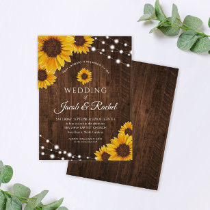 Rustic Sunflower String Lights Wedding Invitation Postcard