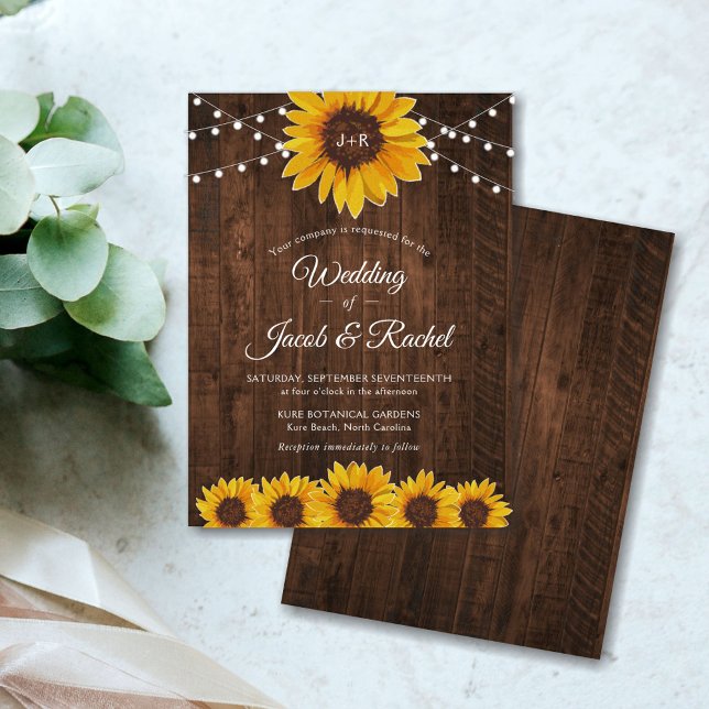 Rustic Sunflower String Lights Wedding Invitation Postcard (Creator Uploaded)