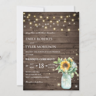 Rustic Sunflower String Lights Wedding Invite ©