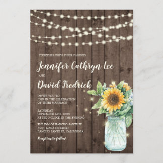 Rustic Sunflower String Lights Wedding Invite ©