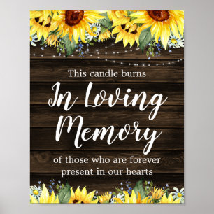 Rustic Sunflower String Lights Wedding Memorial Poster