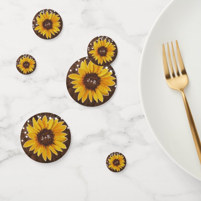 Rustic Sunflower String Lights Wedding Reception Confetti (Group)