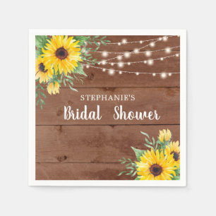 Rustic Sunflower String Lights Wood Bridal Shower Napkin