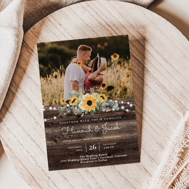 Rustic Sunflower String Lights Wood Fall Invitation (Creator Uploaded)