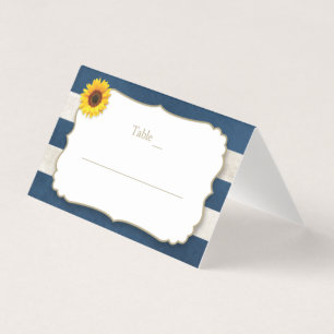 Rustic Sunflower Stripes Navy Blue Place Card