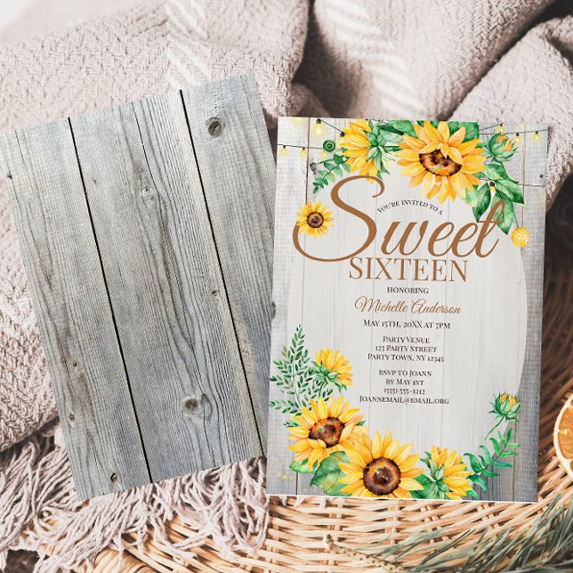Rustic Sunflower Sweet Sixteen Invitation (Creator Uploaded)