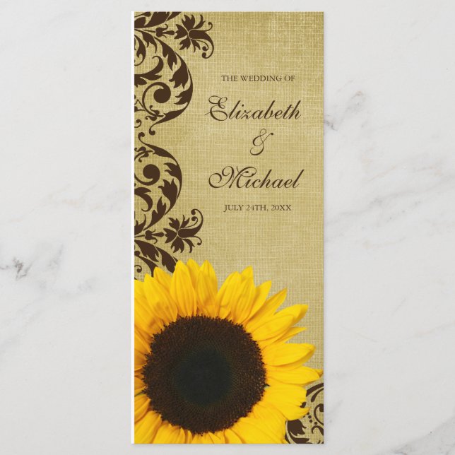 Rustic Sunflower Swirls Wedding Program Programme (Front)