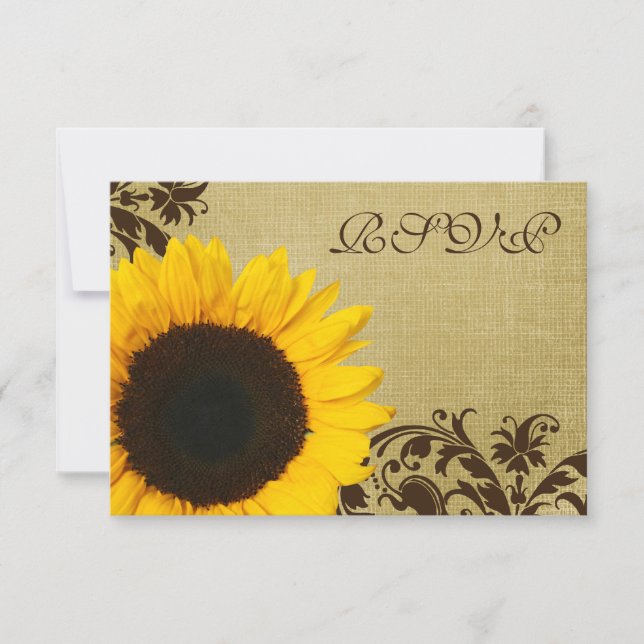 Rustic Sunflower Swirls Wedding RSVP Response Card (Front)