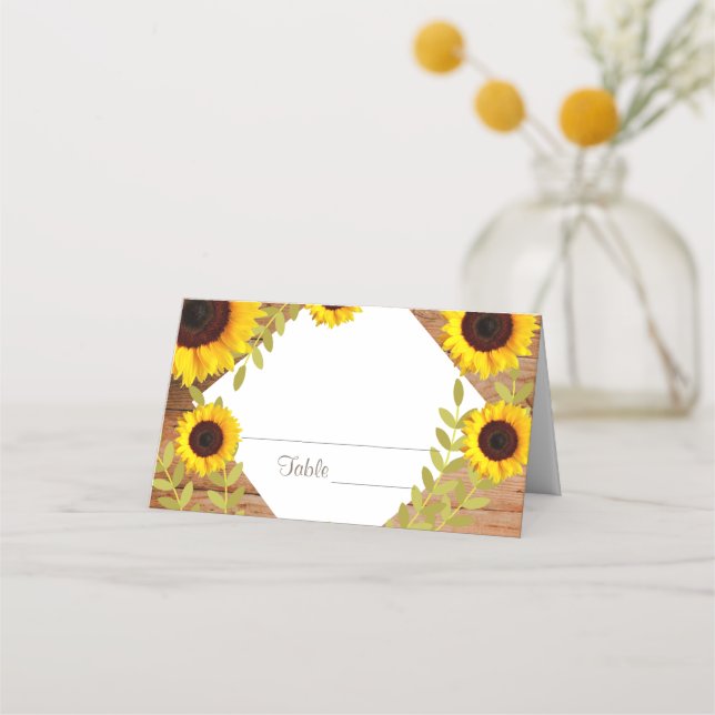 Rustic Sunflower Table Number Place Cards (Front)