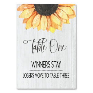 Rustic Sunflower Table One Bunco Number