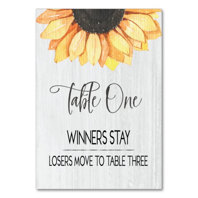 Rustic Sunflower Table One Bunco Number (Front)