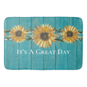 Rustic Sunflower Teal Blue Barn Wood country Bath Bath Mat