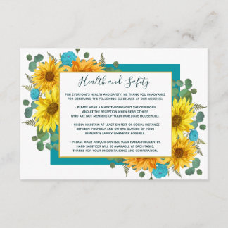 Rustic Sunflower Teal Roses Wedding Health Safety Enclosure Card