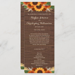 Rustic Sunflower Terracotta Roses Boho Wedding Programme