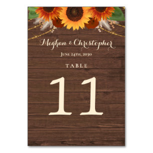Rustic Sunflower Terracotta Roses Boho Wedding Table Number