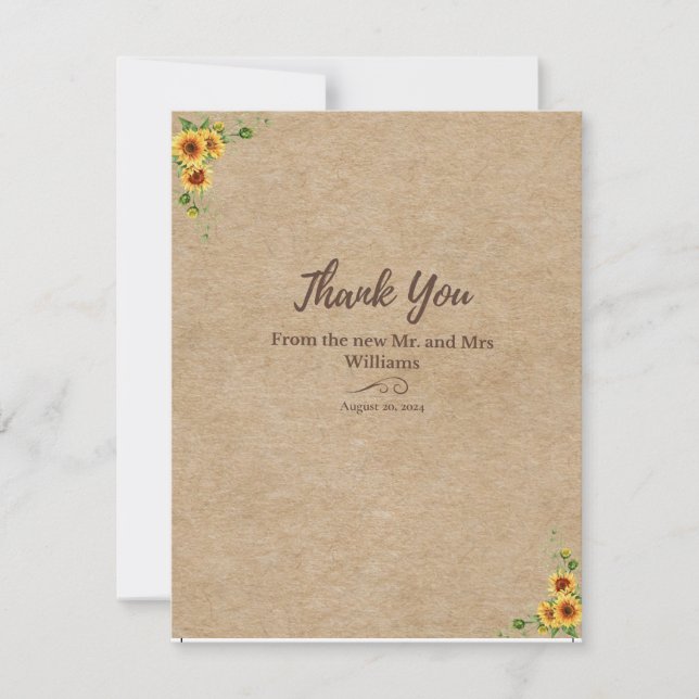 Rustic Sunflower Thank You Card (Front)
