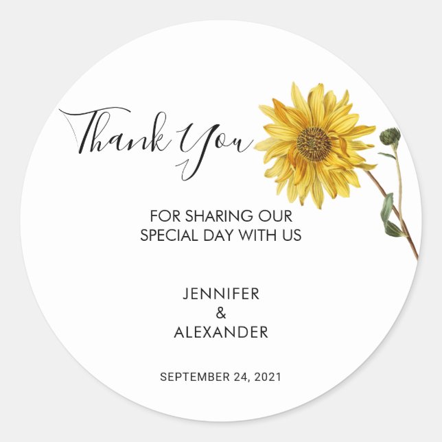 Rustic sunflower Thank You country wedding Classic Round Sticker (Front)