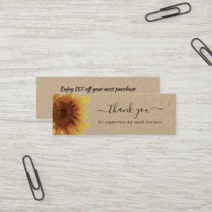 Rustic sunflower thank you discount card