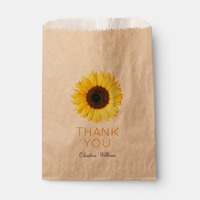 Rustic Sunflower Thank You Favour Bags (Front)