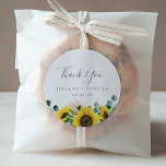 Rustic Sunflower Thank You Wedding Favour Sticker<br><div class="desc">These rustic sunflower thank you wedding favour stickers are perfect for a country wedding reception. The bohemian floral design features yellow sunflowers, blush pink flowers and hunter green eucalyptus greenery in watercolor with an elegant modern boho feel. Personalise the sticker labels with your names, the event (if applicable), and the...</div>