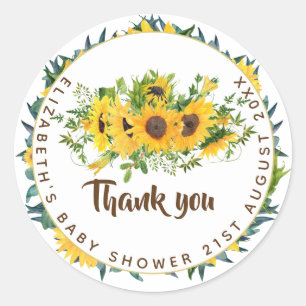 Rustic Sunflower Themed Baby Shower Favour Gift Ta Classic Round Sticker