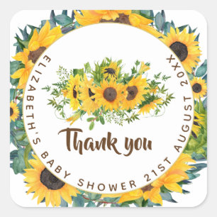 Rustic Sunflower Themed Baby Shower Favour Gift Ta Square Sticker