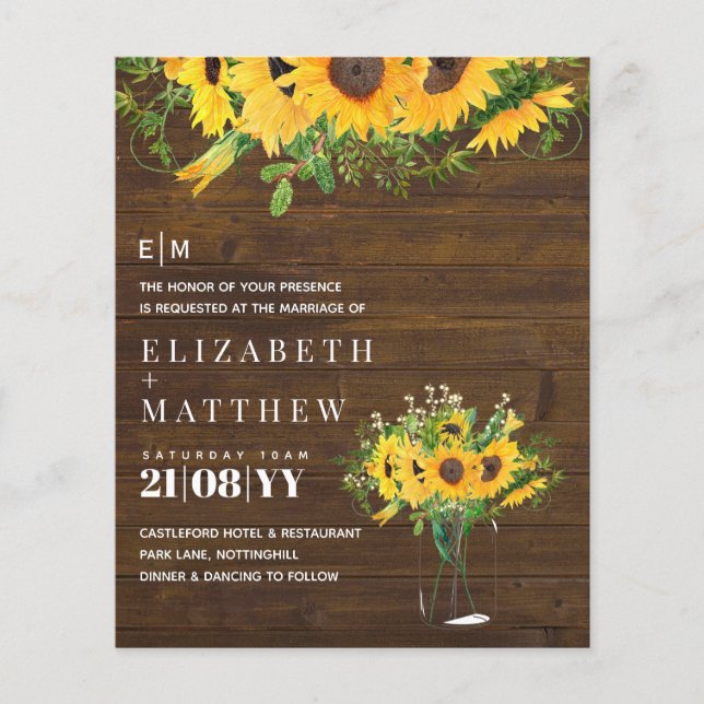 Rustic Sunflower Themed Wedding Stationery Budget (Front)