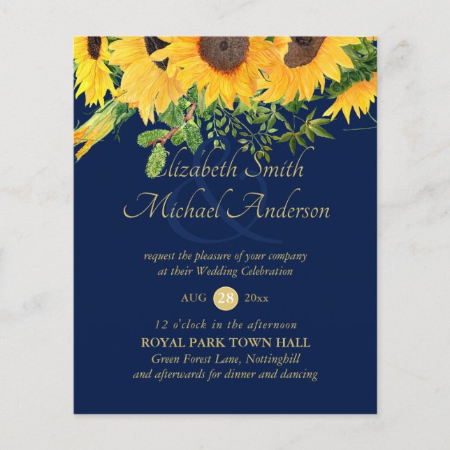 Rustic Sunflower Themed Wedding Stationery Budget (Front)