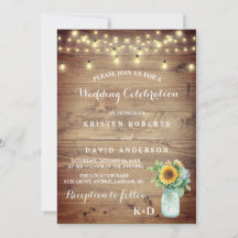 Rustic sunflower vase and Lights wedding
