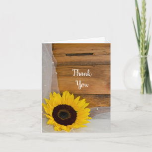 Rustic Sunflower Veil Country Bridesmaid Thank You Card