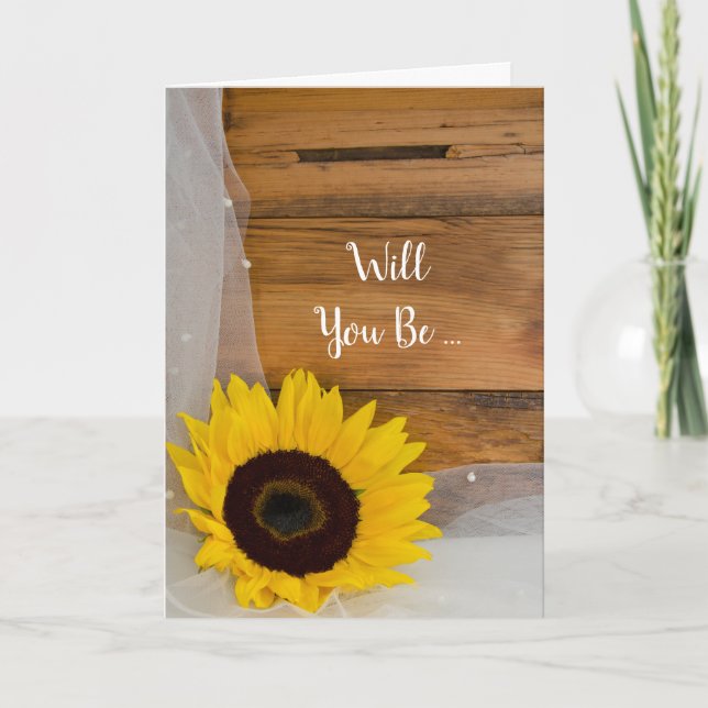 Rustic Sunflower Veil Will You Be My Bridesmaid Invitation (Front)